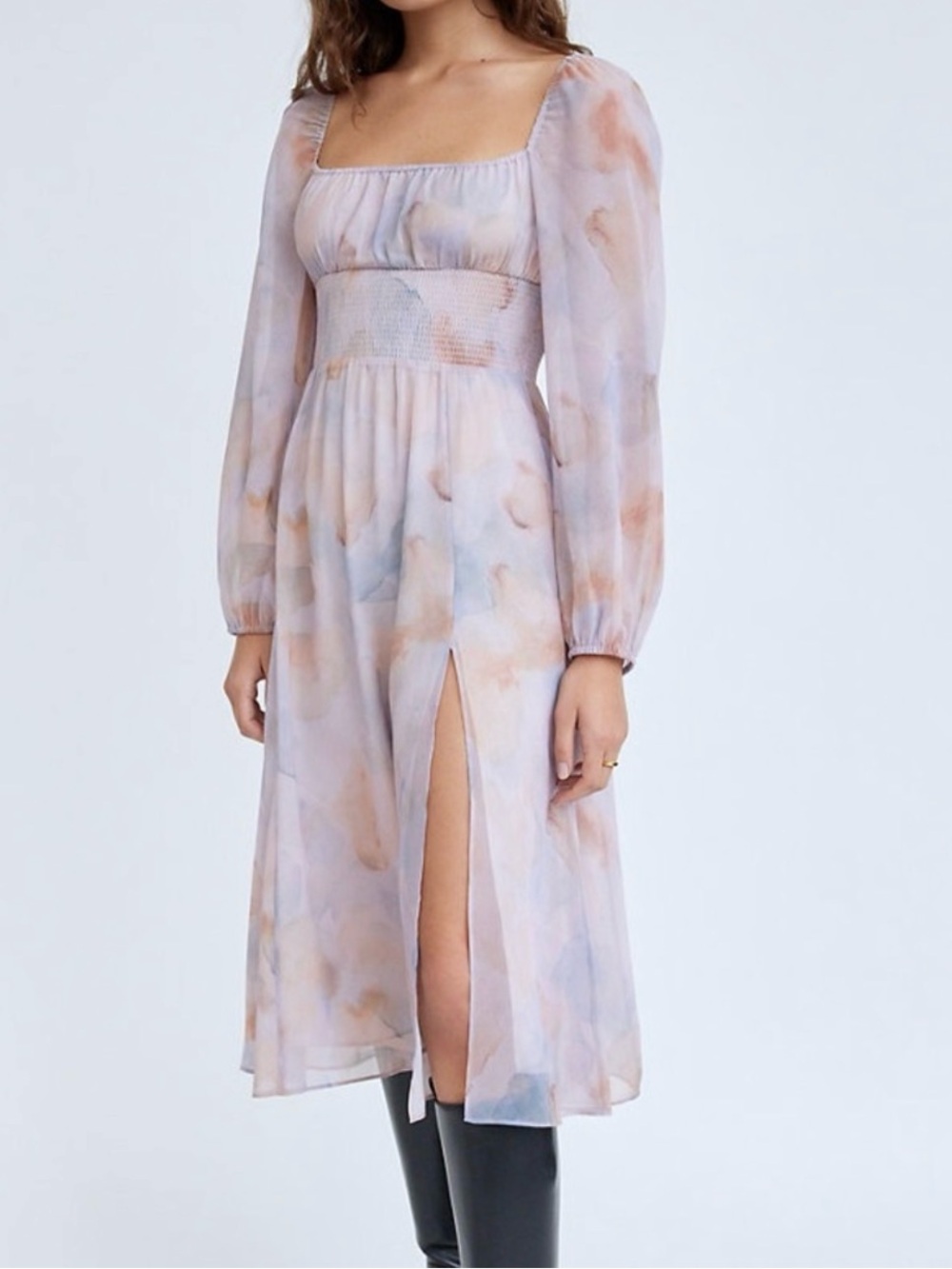 Wilfred Lavender Smocked Bodice Midi Dress